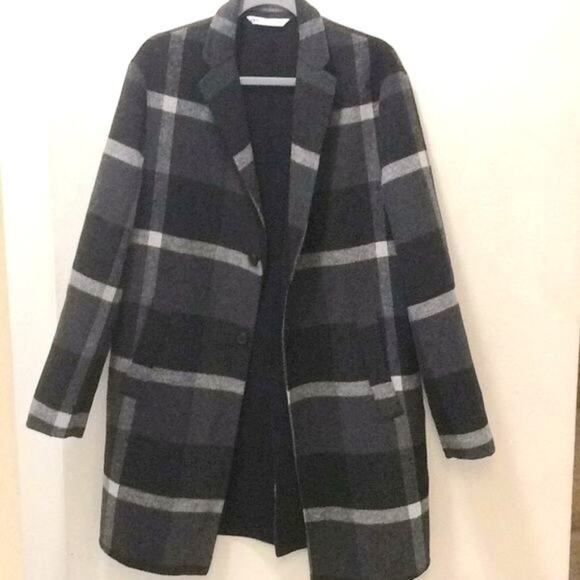Zara Ladies Coat Black&Gray Size L 58% Polyester, 32% Wool - Picture 1 of 9